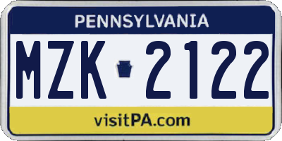 PA license plate MZK2122