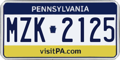 PA license plate MZK2125