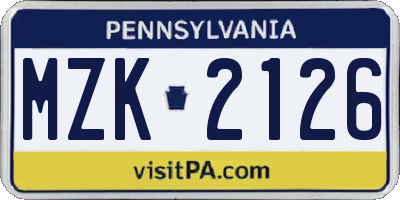 PA license plate MZK2126