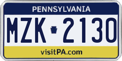 PA license plate MZK2130