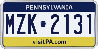 PA license plate MZK2131