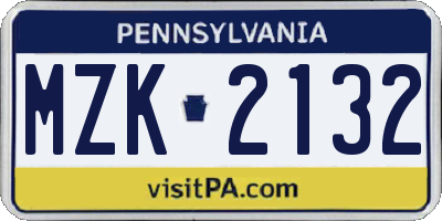 PA license plate MZK2132