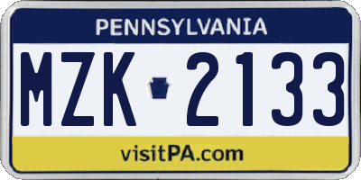 PA license plate MZK2133