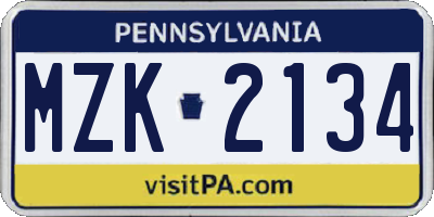 PA license plate MZK2134