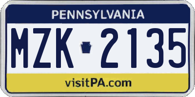 PA license plate MZK2135