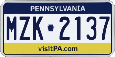 PA license plate MZK2137