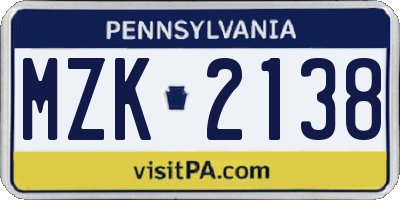 PA license plate MZK2138