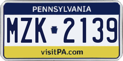 PA license plate MZK2139