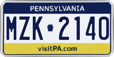 PA license plate MZK2140