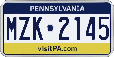 PA license plate MZK2145