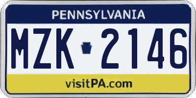 PA license plate MZK2146