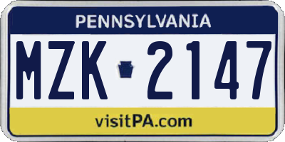 PA license plate MZK2147