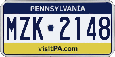 PA license plate MZK2148