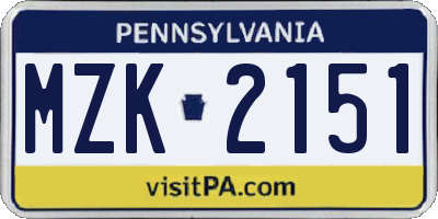 PA license plate MZK2151