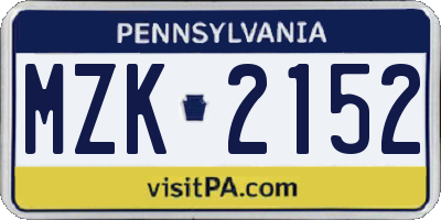 PA license plate MZK2152