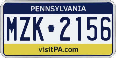 PA license plate MZK2156