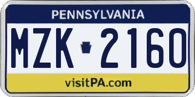 PA license plate MZK2160