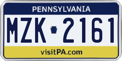 PA license plate MZK2161
