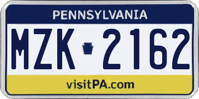 PA license plate MZK2162