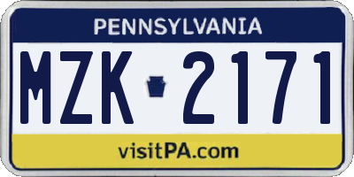 PA license plate MZK2171