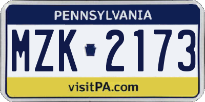 PA license plate MZK2173