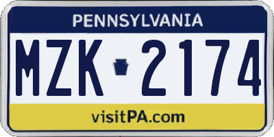 PA license plate MZK2174