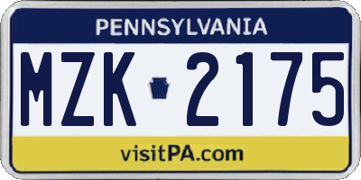 PA license plate MZK2175