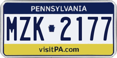 PA license plate MZK2177