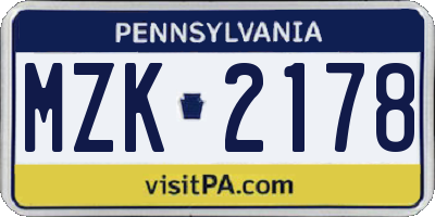 PA license plate MZK2178
