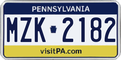 PA license plate MZK2182