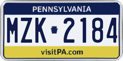 PA license plate MZK2184