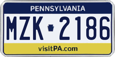 PA license plate MZK2186