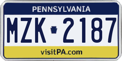 PA license plate MZK2187