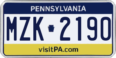 PA license plate MZK2190