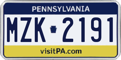 PA license plate MZK2191