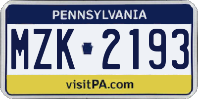 PA license plate MZK2193