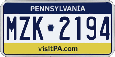 PA license plate MZK2194