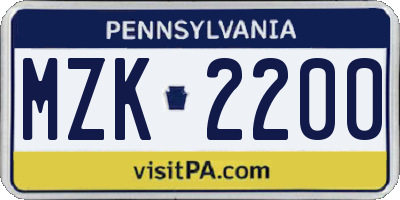 PA license plate MZK2200