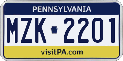 PA license plate MZK2201