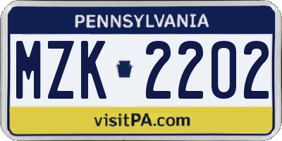 PA license plate MZK2202