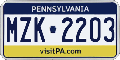 PA license plate MZK2203