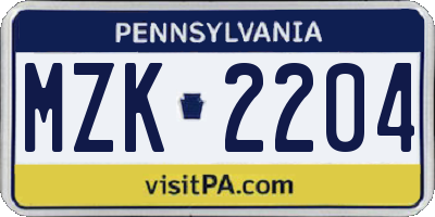 PA license plate MZK2204