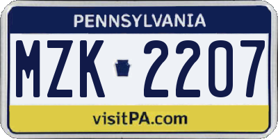 PA license plate MZK2207