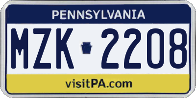 PA license plate MZK2208