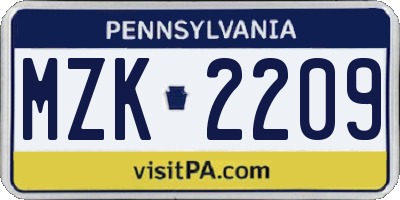 PA license plate MZK2209