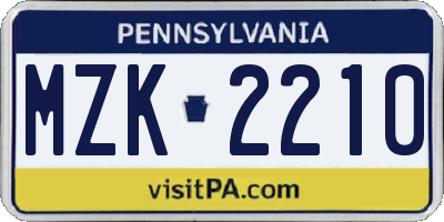 PA license plate MZK2210
