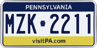 PA license plate MZK2211