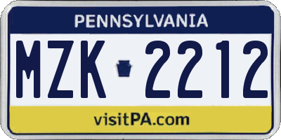PA license plate MZK2212