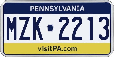 PA license plate MZK2213