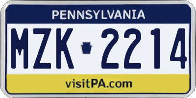 PA license plate MZK2214